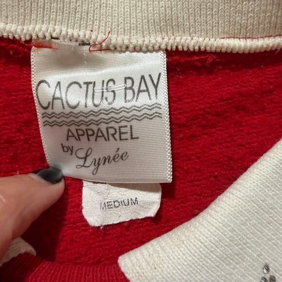 Vintage Cactus Bay Red/White Jeweled Christmas "Believe" Collared Sweatshirt- M - Picture 3 of 8